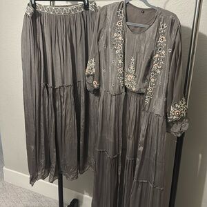 Grey Georgette Lehenga Jacket Set..Indian clothing